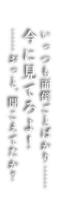 いっつも面倒ごとばかり……今に見てろよ！……おっと、聞こえてたか？